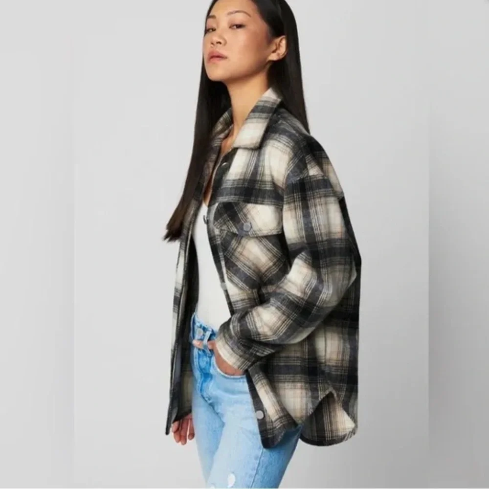 NWT Blank NYC Plaid Shacket in Checked Out XS New Flannel Jacket Shirt Oversized - Picture 3 of 11